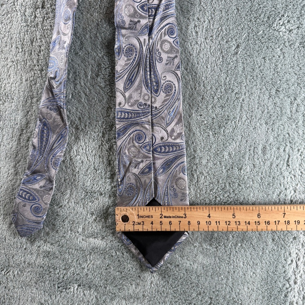 Handmade Blue Silver Paisley Silk Necktie Mens Formal Business Wedding Tie - Picture 5 of 6